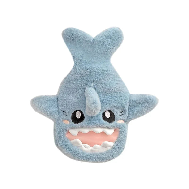 Portable Cute Plush Shark Hot Water Bottle Bag Stress Pain Relief Detachable Winter Warm Heat Reusable Hand Warmer