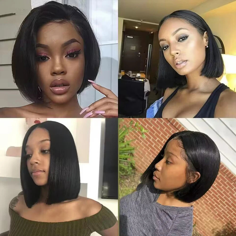 200 Density Straight Short Bob Wig Human Hair 13x4 Transparent Lace Front Wigs Natural Black Bone Straight Short Human Hair Wigs