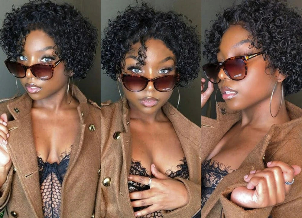 Pixie Cut Wig Transparent Lace Front Human Hair Wig Short Kinky Curly Bob Wigs Brazilian Water Wave Human Hair Wigs For Women