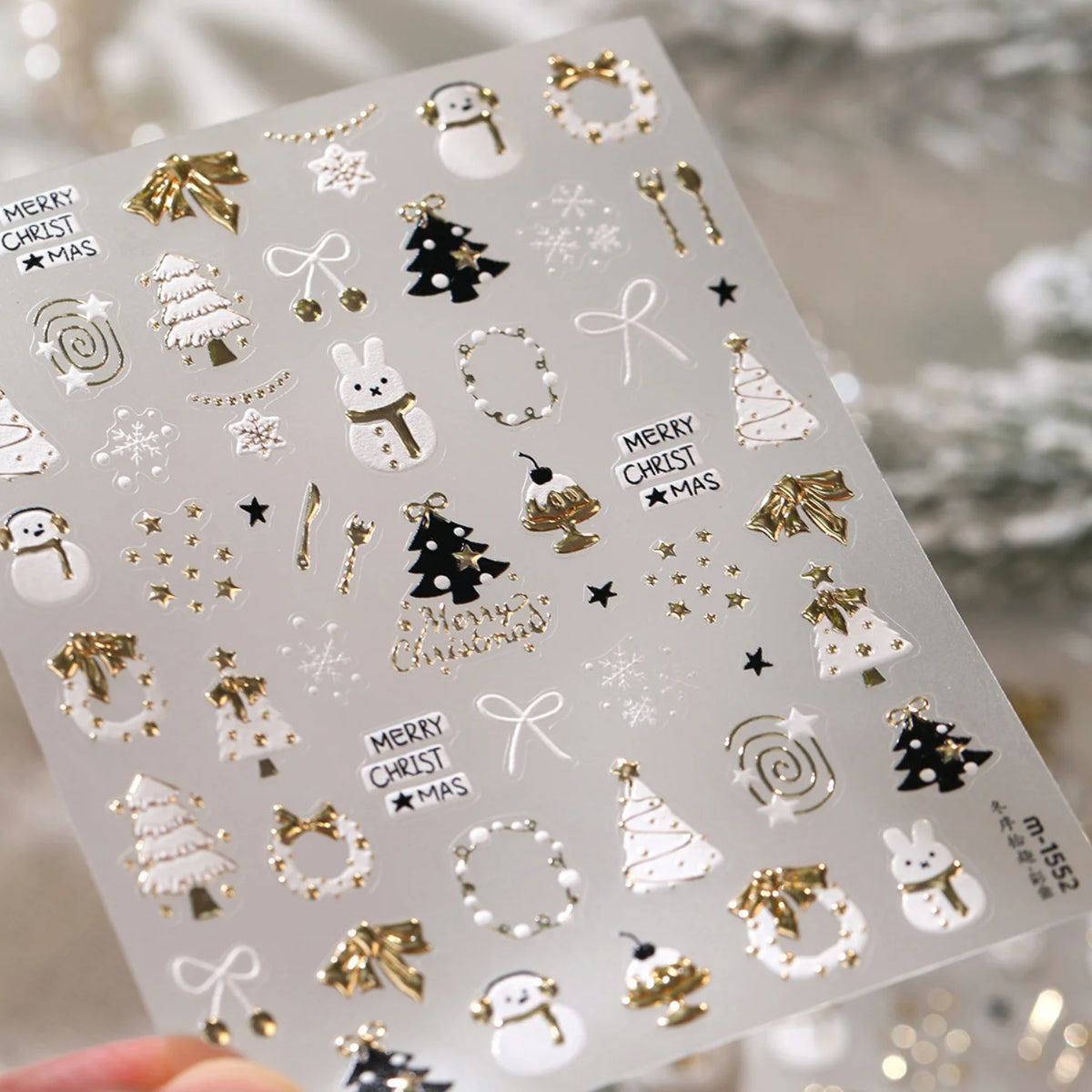 Cute Winter 5D Nail Art Sticker Christmas Tree Snowman Rabbit Bow Pearl Wreath Cake Snowflake Star Self Adhesive Decal Manicure