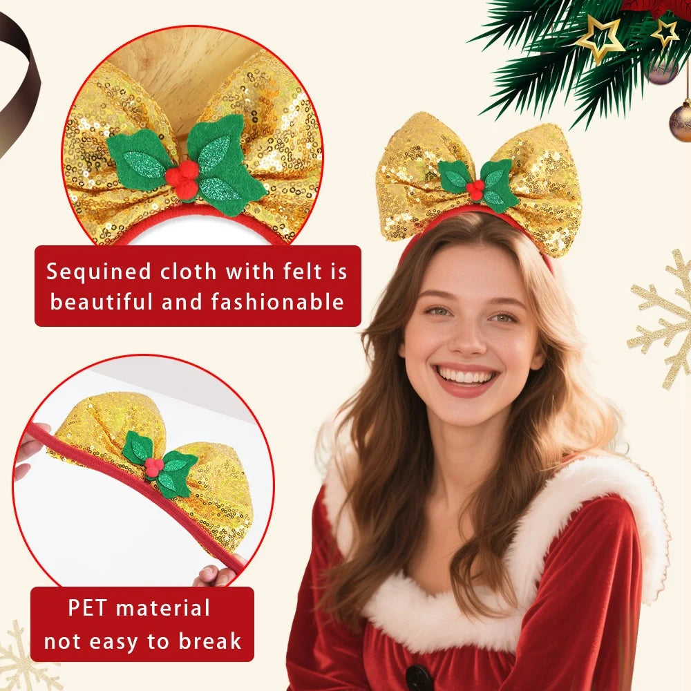 New Christmas Headband Sequins Bow Tie Hair Band Children's Hair Accessories Holiday Gift Dress Headwear Party Supplies