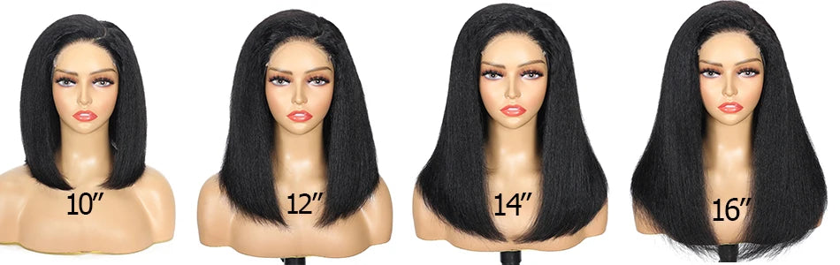 100% Human Hair Bob Yaki Straight Glueless HD Lace Closure Wigs 4C Precut Kinky Straight 5x5 Lace Wig With Drawstring PrePlucked