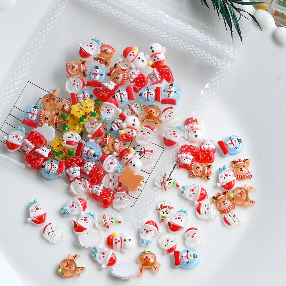 50Pcs/Lot 3D Cute Christmas Nail Art Decoration Kawaii Santa Claus Elk Snowman Rhinestones Flat Back Resin Xmas Manicure Parts