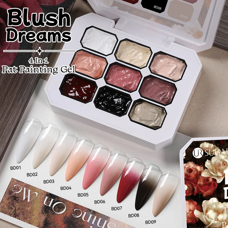 UR SUGAR 4 In 1 Pat Painting Gel Nail Polish Blooming Transfer Design UV LED Soak Off Gel Varnish Gradient Patting Gel Palette
