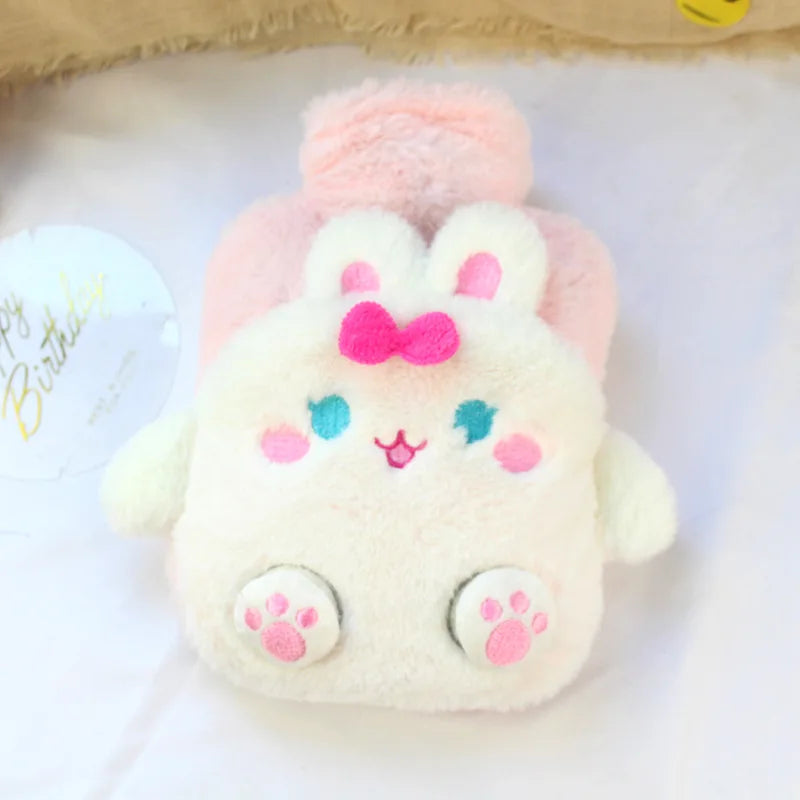Cute Cartoon Plush Hot Water Bottle, Removable Plush Cover Thick Explosion‑proof PVC Hot Water Bag Hand Warmer for Winter