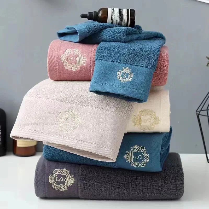 Cotton Towel Set 1/2/3PCS 34x74cm Face Hand Hair Towels & 70x140cm Big Bath Towel Cover - Absorbent Home Towels White Blue Cream