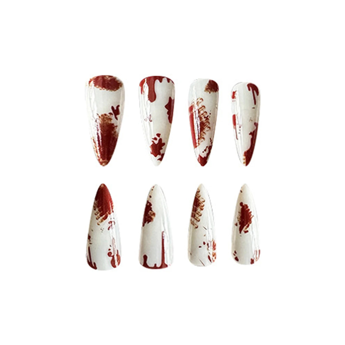 24pcs Press On Nails Long Pointed Halloween False Nail Tips Wearable Bloodstain Printed Fake Nails Party Costume Accessories