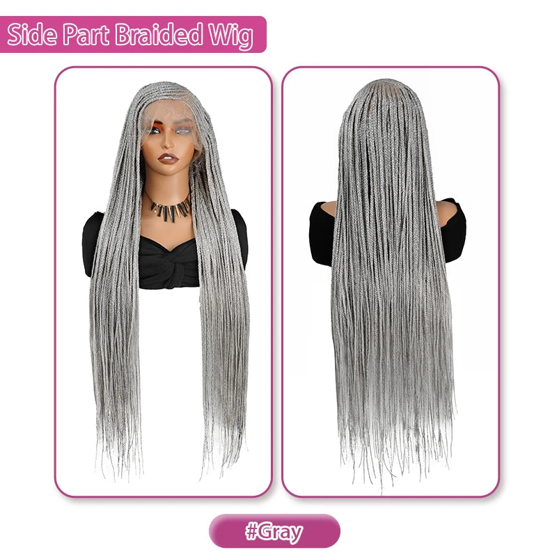 36'' Burgundy Full Lace Braided Wigs Faux Locs for Black Women Synthetic Knotless Cornrow Braid Wig Side Part Wig Box Braids Wig