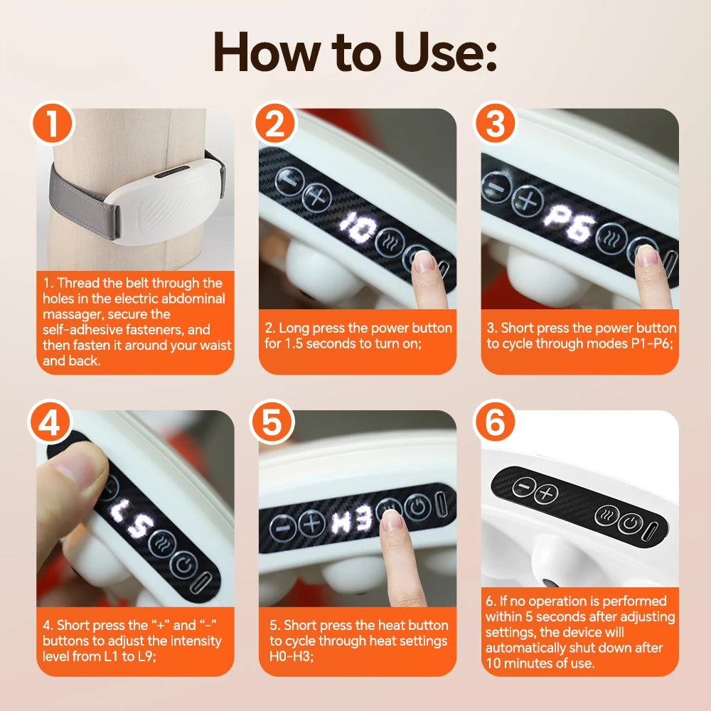 Electric Abdominal Massager with Heat, 9 Speeds 6 Modes Cordless Belly Stomach Kneading Massage Belt for Waist Back Leg