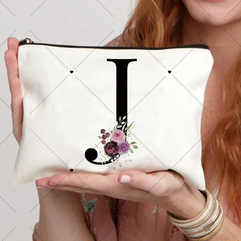 Floral Letter Bridesmaid Makeup Bags Bachelorette Party Gift Children Travel Bag Zipper Pouch Travel Organizer Case Cosmetic Bag