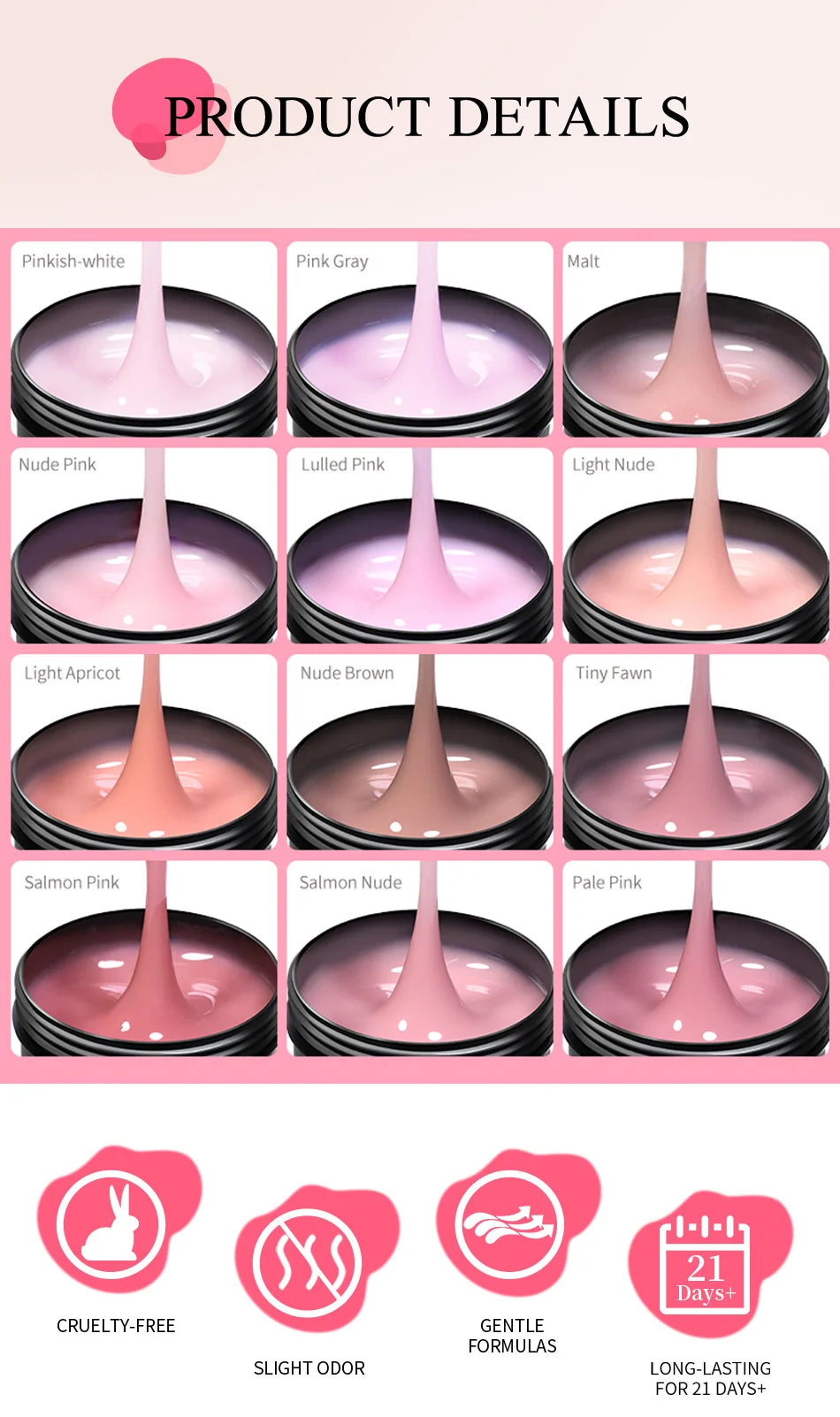 UR SUGAR 150g Building Nail Gel 18 Colors Nail Extension Gel Kit Nude Pink Clear Hard Constructed Gel Nail Strengthener Manicure