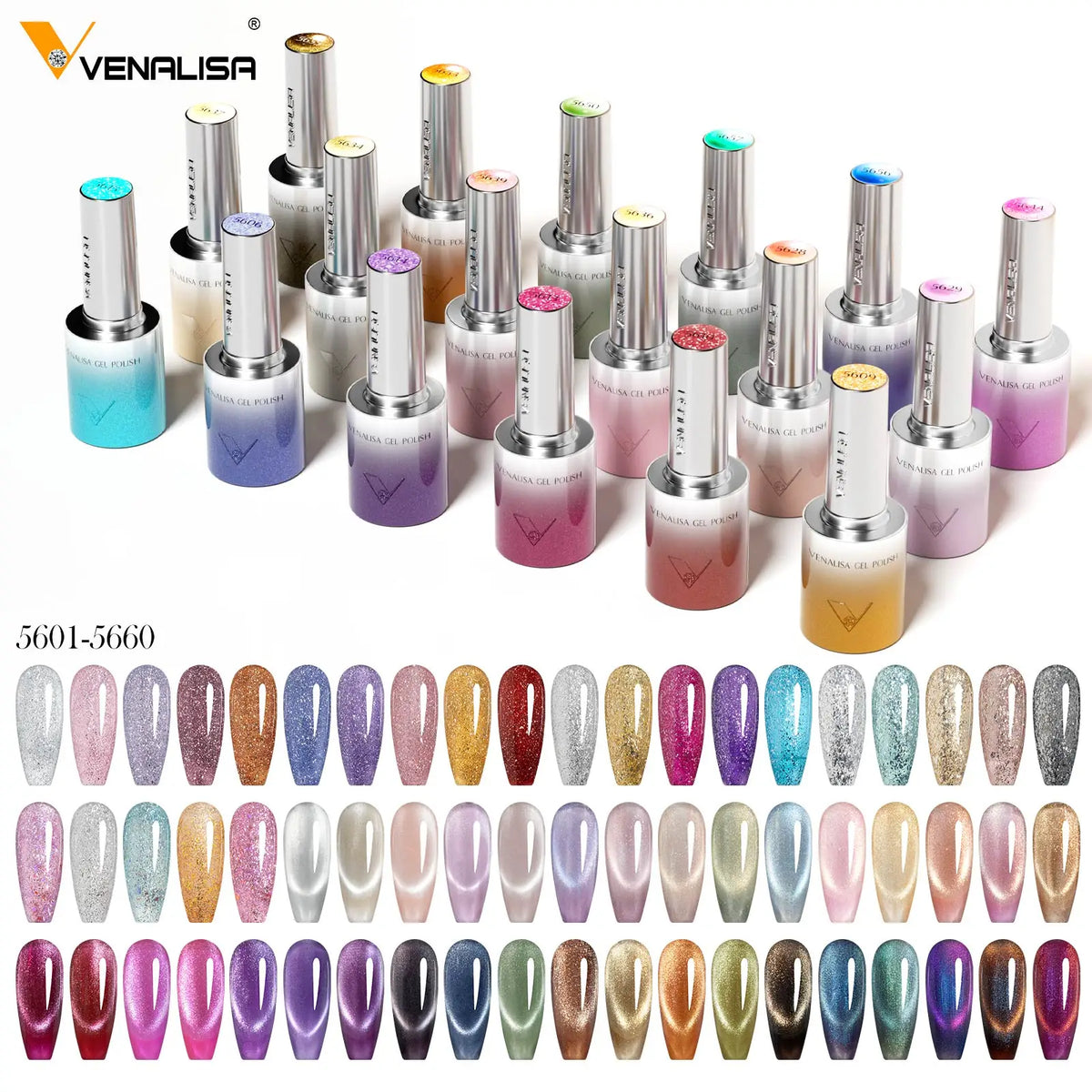 VENALISA 60 Colors TPO/HEMA FREE Glitter Gel Cat Eye Gel Nail Polish UV/LED Soak-Off Gel Polish Manicure DIY Nail Art Christmas