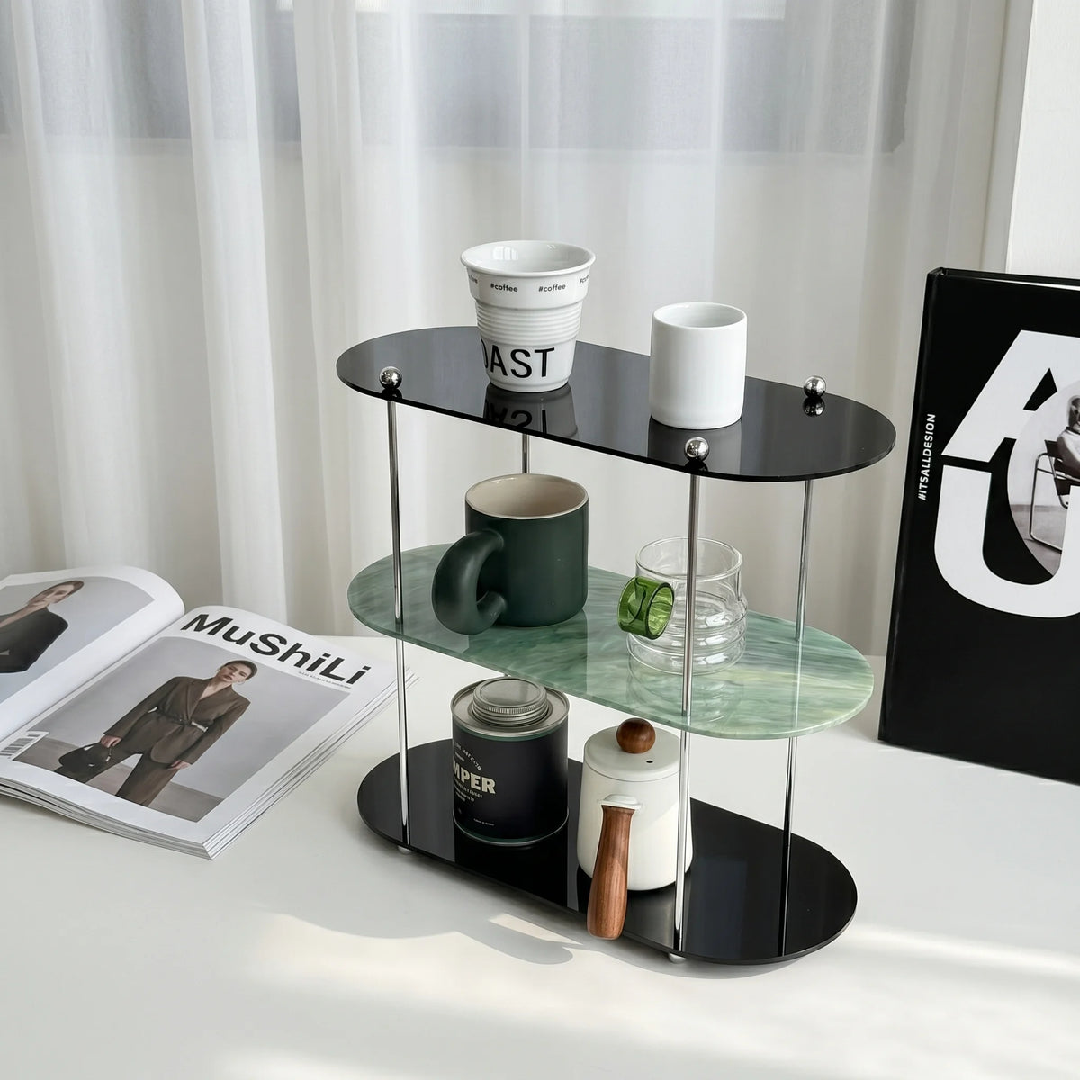Wood and stone acrylic makeup brush storage box marble rotating dust-proof storage cylinder grid large-capacity lipstick box