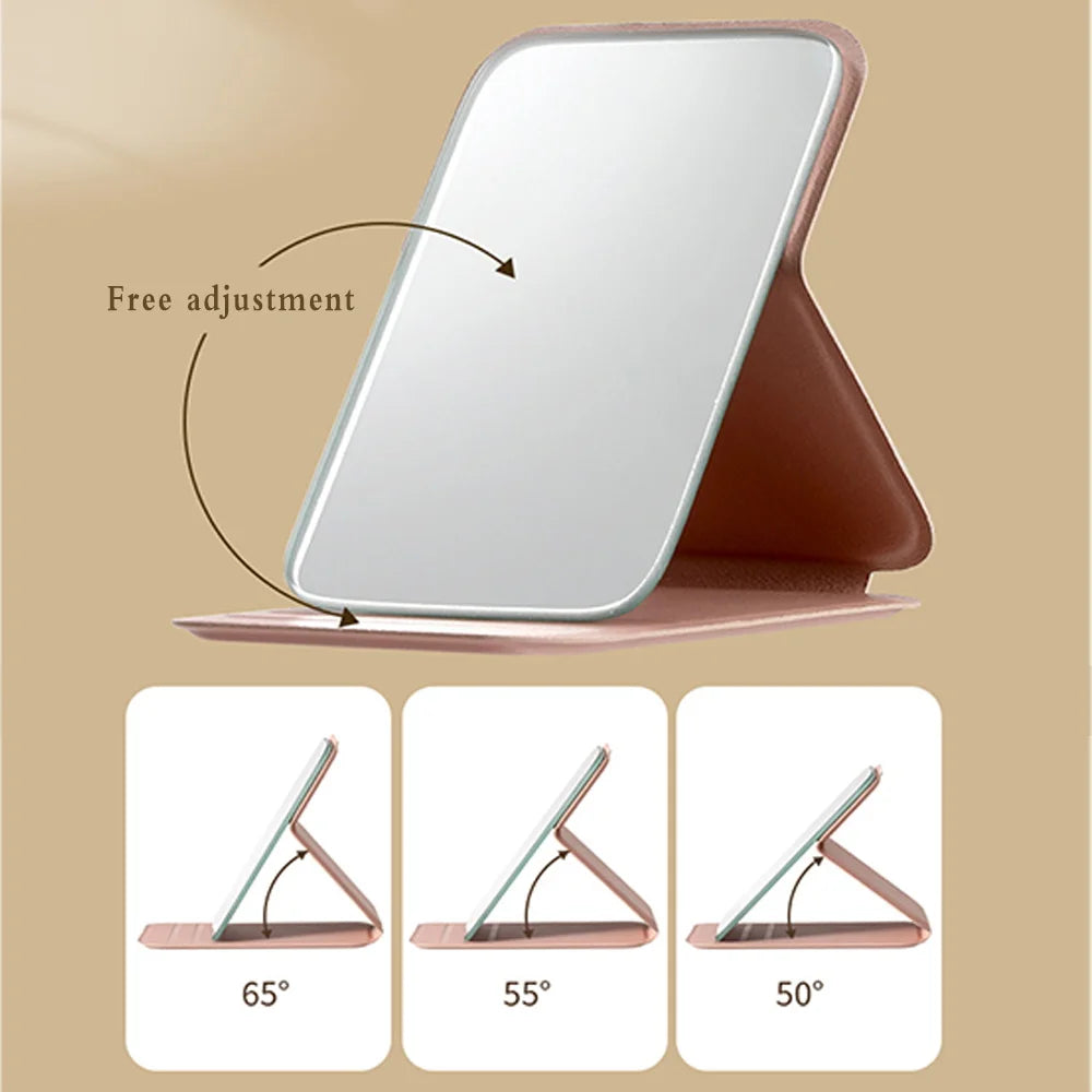 Personalized Pu Vanity Mirror Portable Handheld Makeup Mirror Folding Desktop Makeup Mirror Pocket Cosmetic Tool Letter Pattern