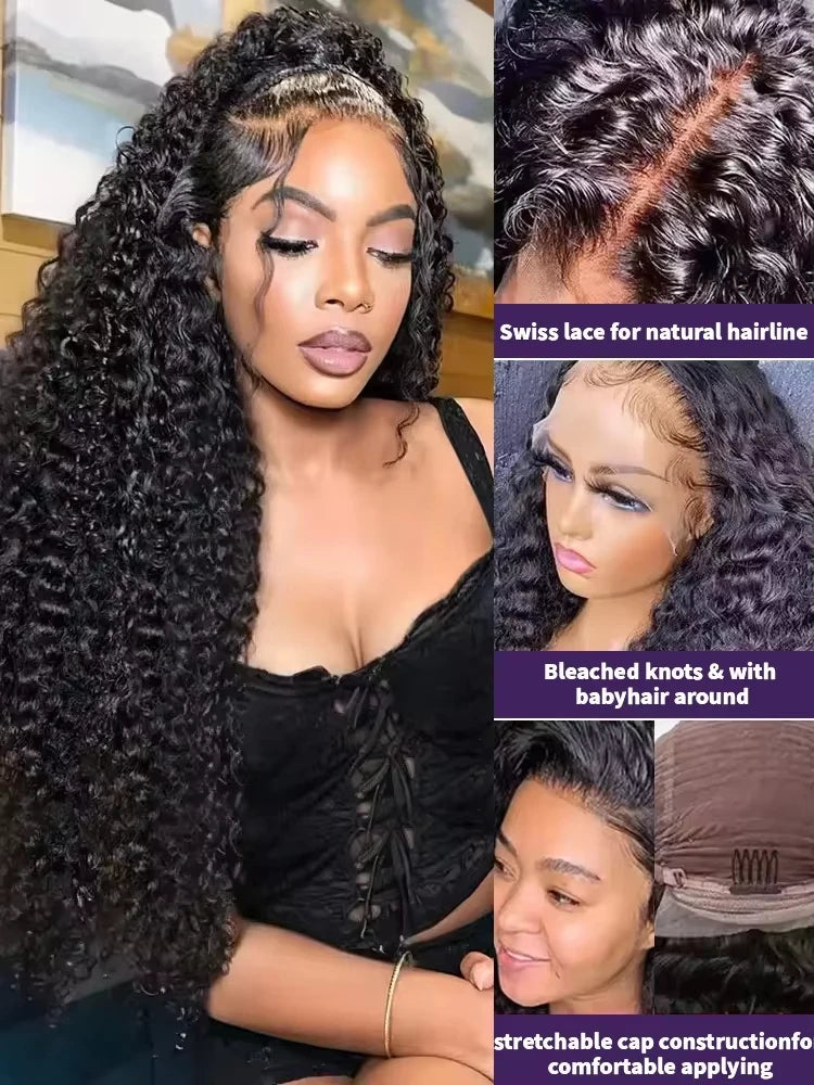 250 Density 100% Human Hair 40 44 Inch Deep Wave 13x4 13x6 HD Lace Front Wigs Water Wave Curly 360 HD Full Lace Front Wig Black