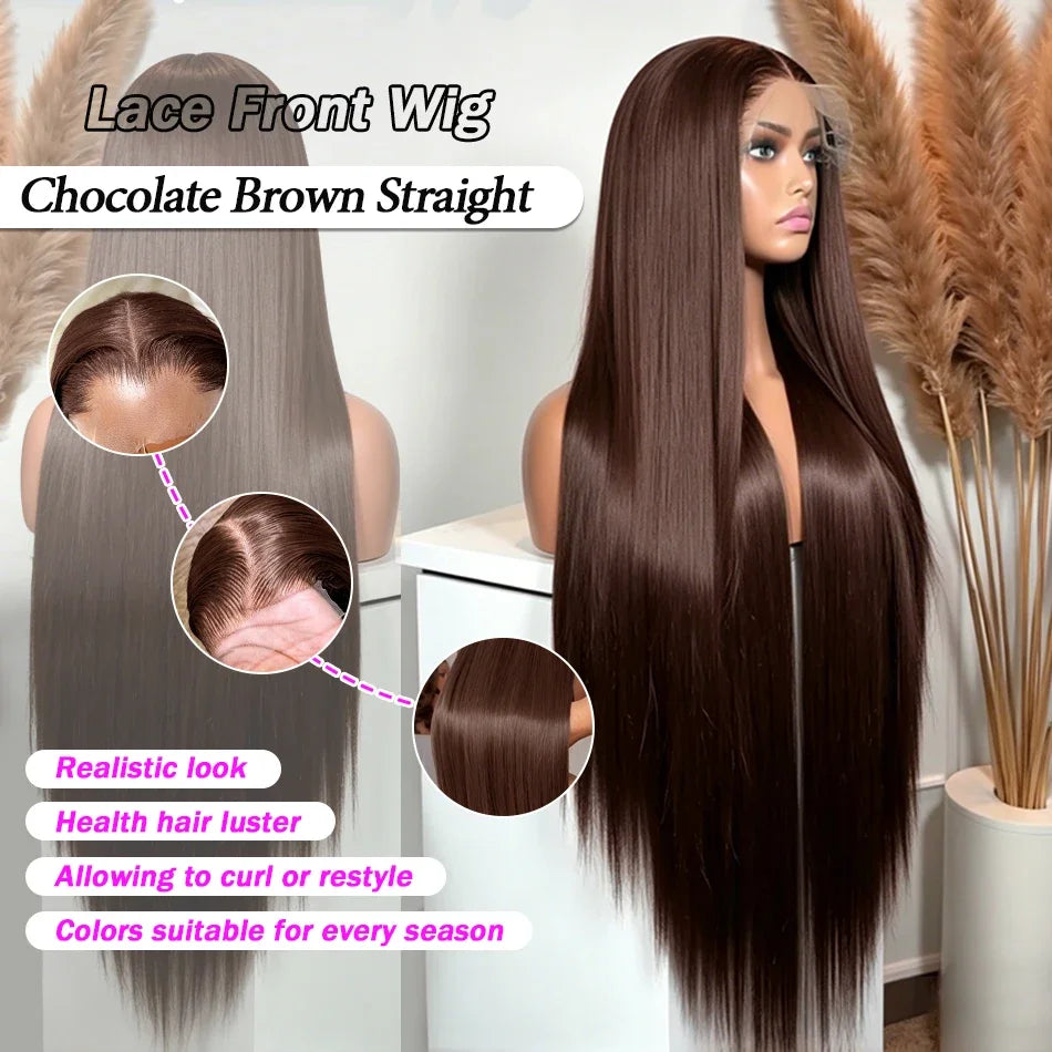 HD Chocolate Brown 13x4 Straight Lace Front Wig Brazilian 13x6 Full Lace Frontal Wigs For Women Remy Human Hair Wig Pre Plucked