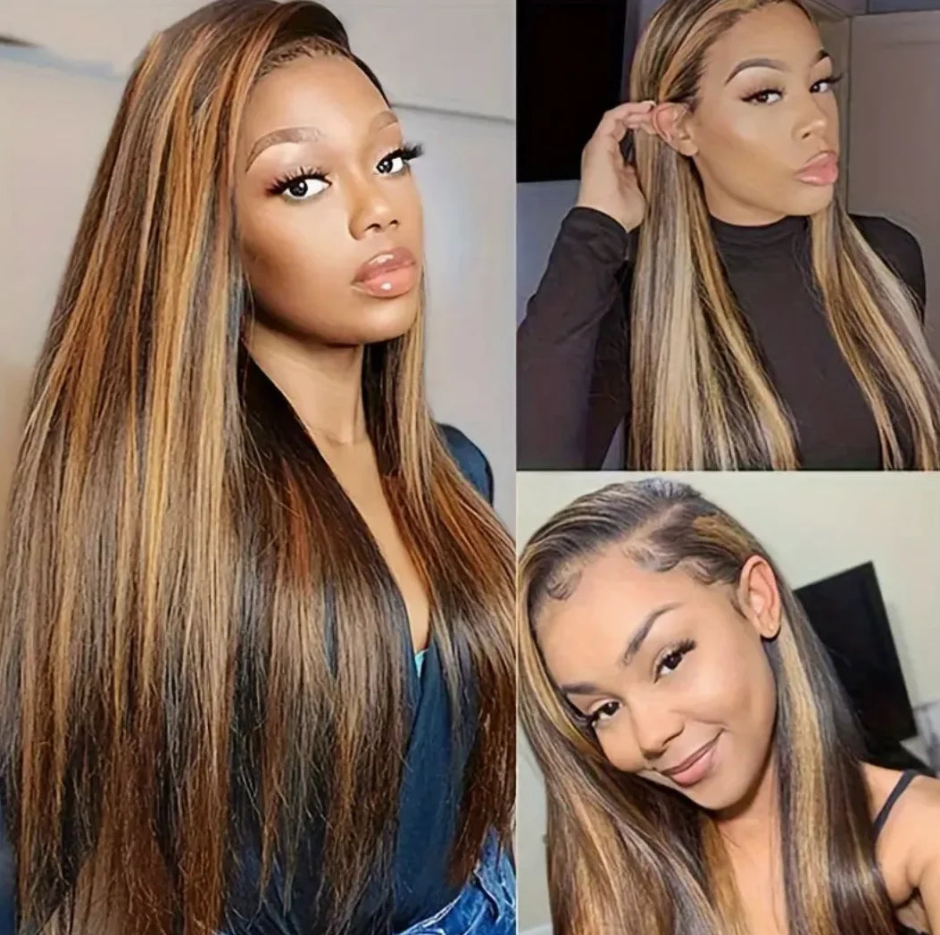 Straight Highlight Colored Synthetic Long Straight Hair Wigs Heat Resistant Fiber costumes,wigs for cosplay,parties