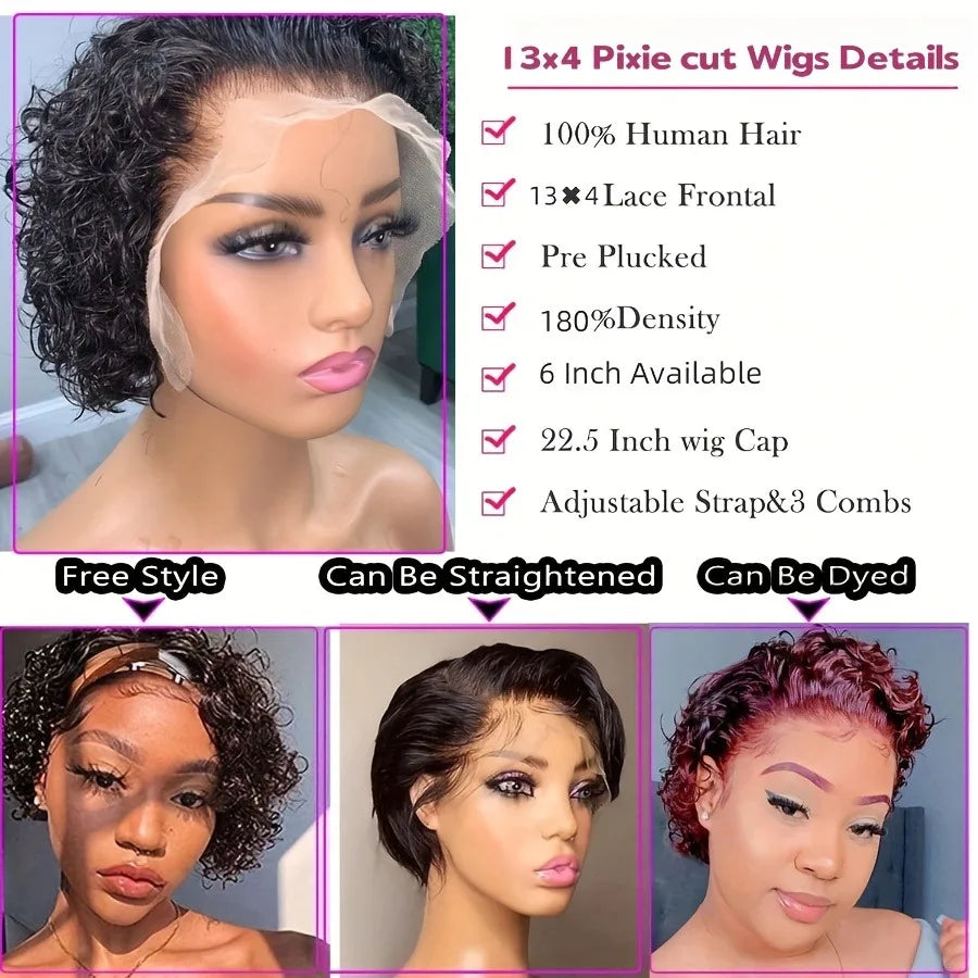 Pixie Cut Wigs Human Hair Short Curly Lace Front Human Hair Wigs Brazilian 13x4 Transparent Lace Wigs Water Wave Bob Wig