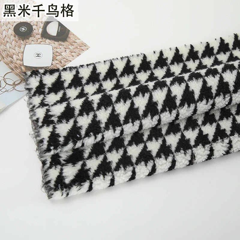 Thickened Short Hair Plush Fabric By The Meter for Needlework Autumn Coat Hoodies Dolls Diy Sewing Cloth Warm Soft Bear Plaid