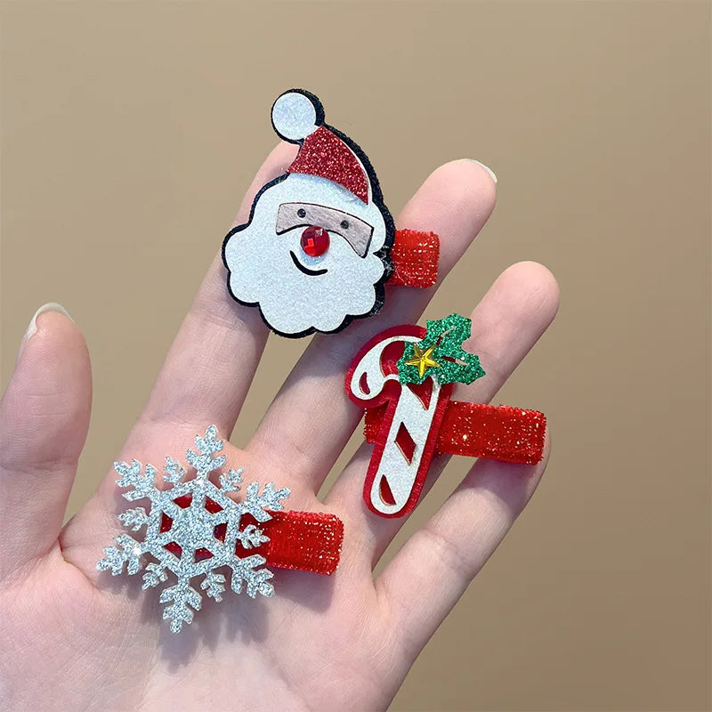 Cute Christmas New Year Hairpins Set Children Girls Gift Bangs Hair Clips Pins Accessories Hairclip Headwear Headdress Ornament