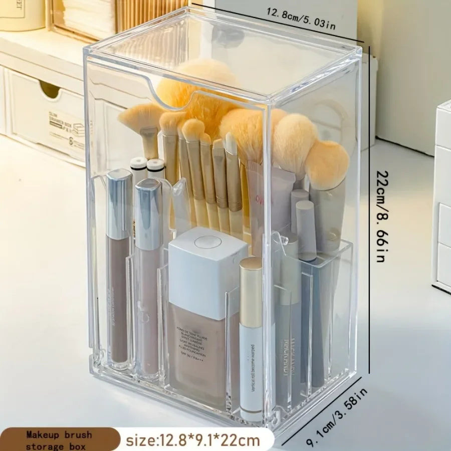 Dressing Table Storage Box Acrylic Makeup Brush Holder Transparent Adjustable Deskto Bathroom Waterproof Storage Accessories