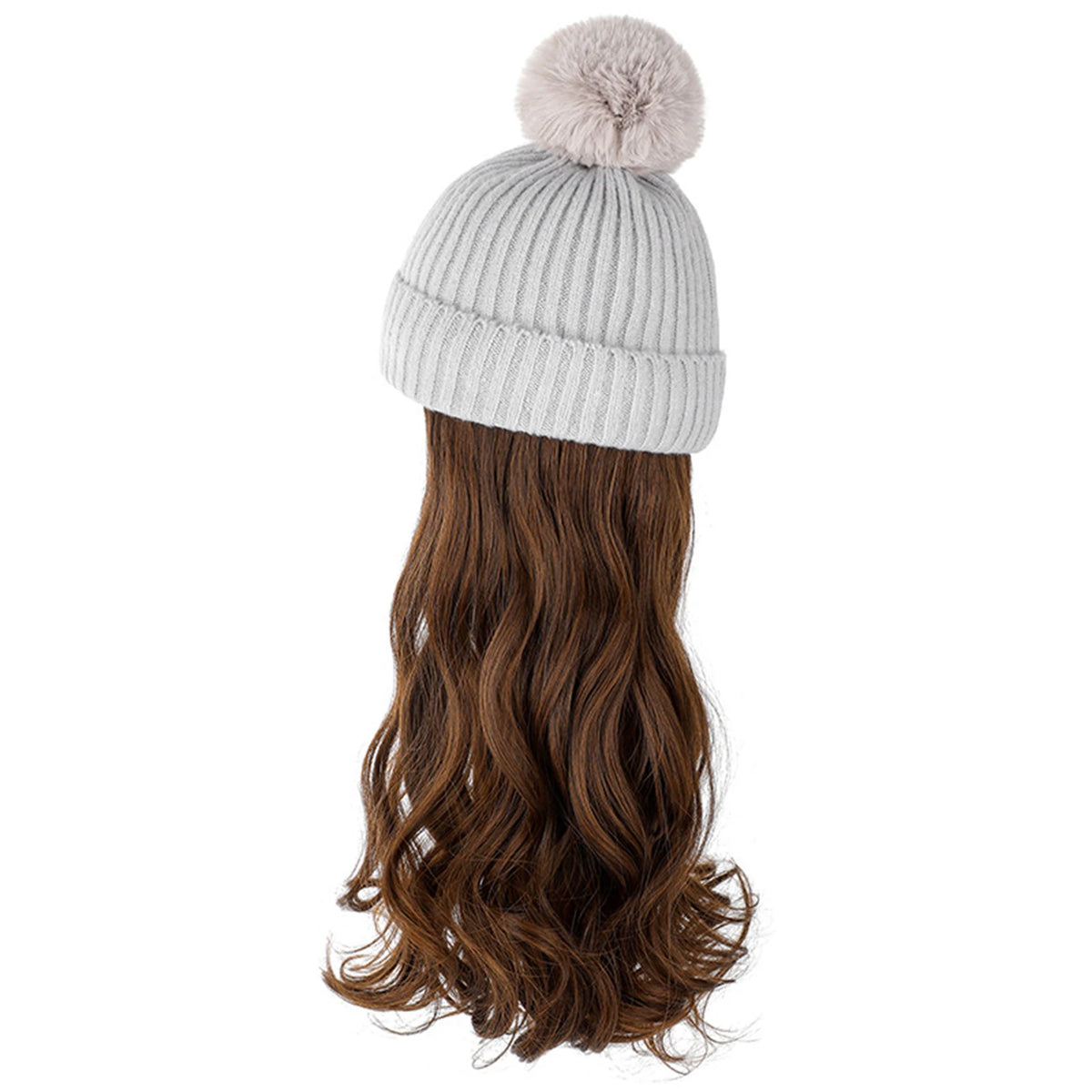 Winter Female Hat Wig With Curly Hair Extensions Synthetic Wave Wig Cap Dismountable Stylish Outdoors Beanie For Camping Hiking
