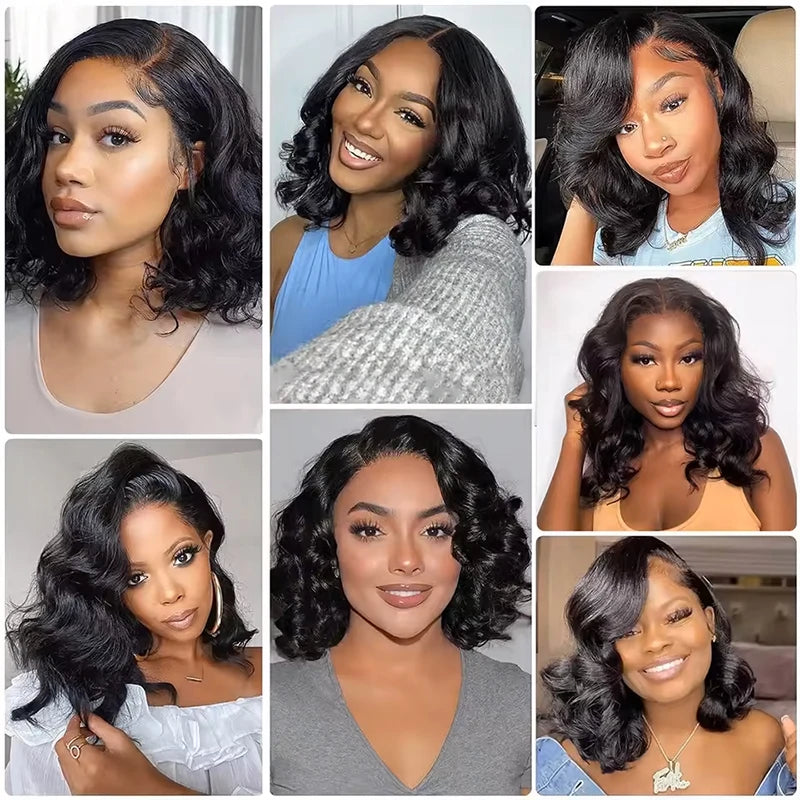 8-16 Inch Body Wave Short Bob Wig 200 Density 4x4 Lace Frontal Wig Human Hair Wigs 5x5 Glueless Wig Brazilian Black Natural Color Ready To Wear Glueless Closure Wig For Women