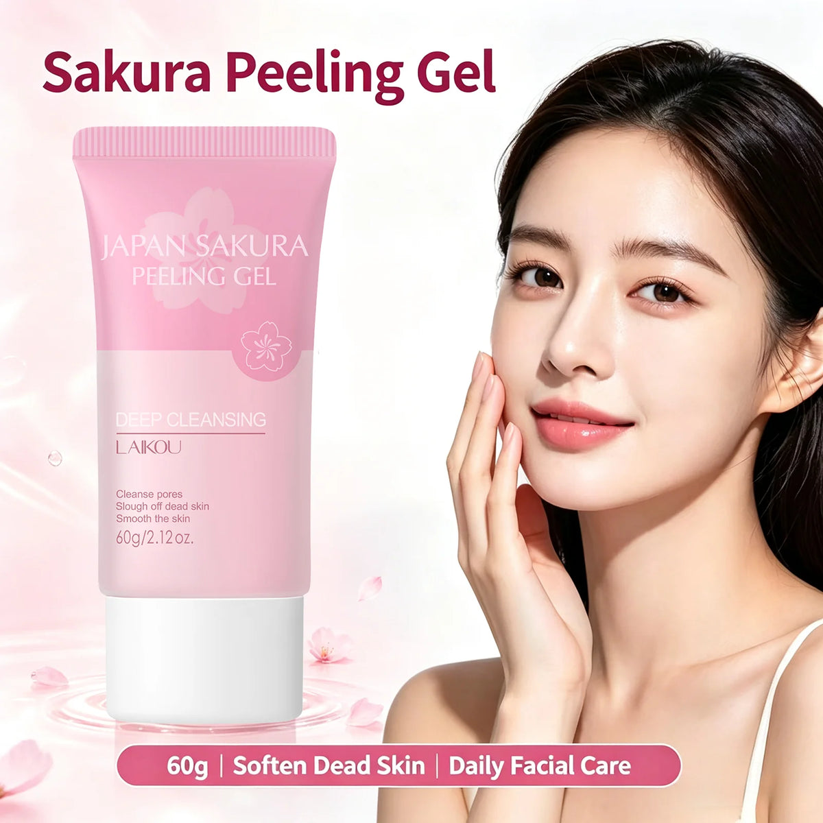 Laikou Japan Sakura Exfoliating Peeling Gel 60g, Gentle Face Body Scrub Deep Clean Remove Dead Skin Hydrating Smooth Skin Care