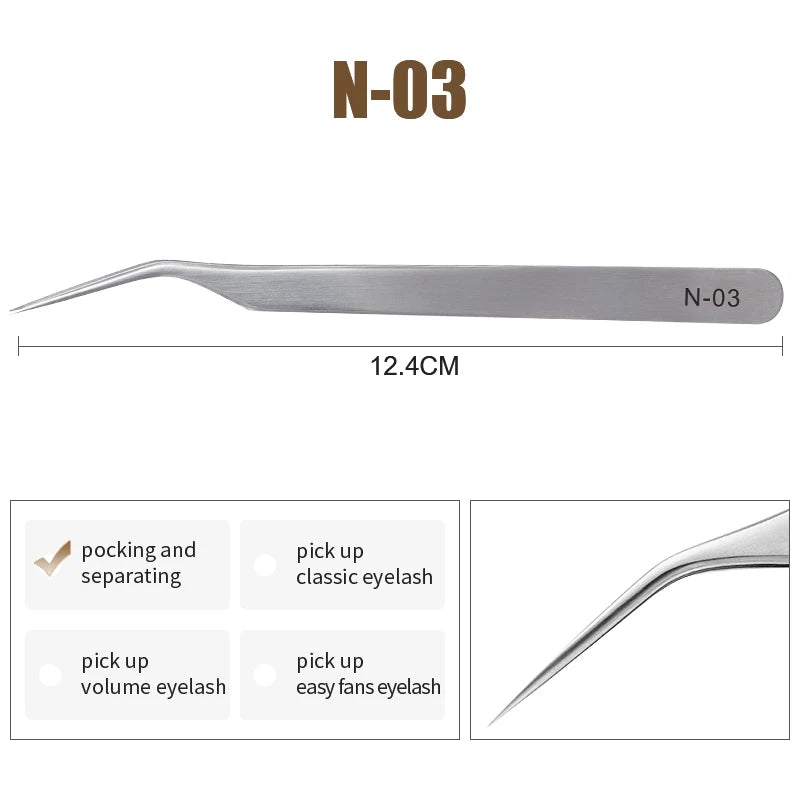 NATUHANA Eyelash Extension Tweezers Stainless Steel High Precision Stainless Steel Superhard Anti-Static Tweezers Makeup Tools