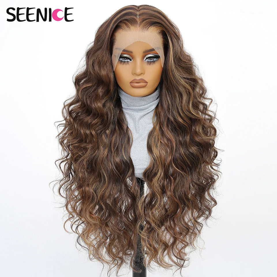 13x6 HD Synthetic Blend Lace Front Wig 30 Inch Long Deep Wavy Ombre Blonde Ginger for Afro Women Heat Resistant Cosplay Wig