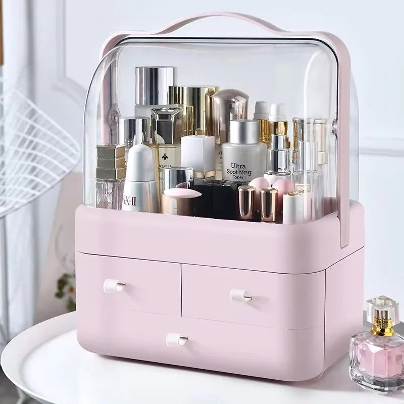 Large Cosmetics Receiving Box Dust-Proof Desktop Makeup Organizer with Drawer for Skin Care Products Household Storage Box Shelf