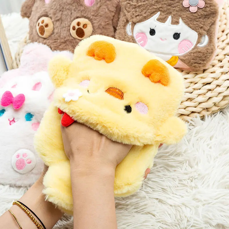 Cute Cartoon Plush Hot Water Bottle, Removable Plush Cover Thick Explosion‑proof PVC Hot Water Bag Hand Warmer for Winter