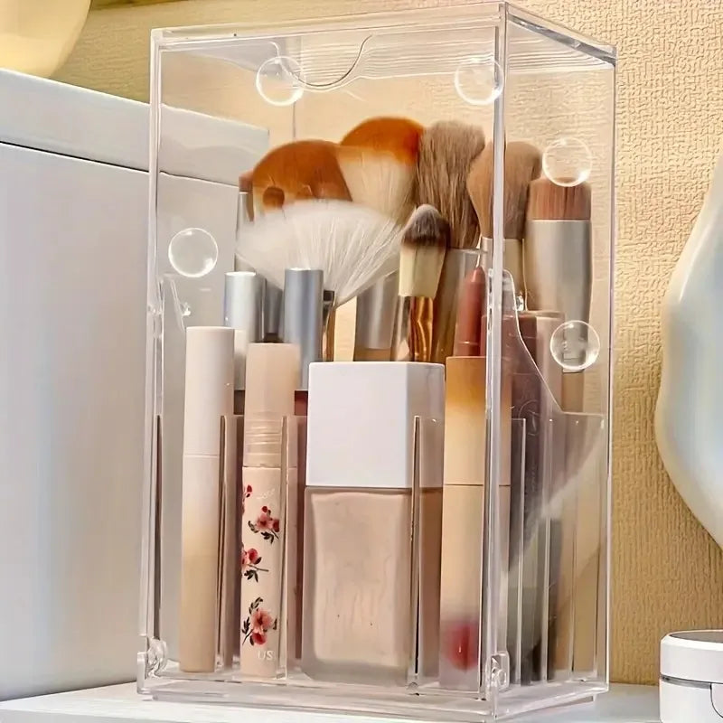 Flip-Top Clear Makeup Brush Holder Cosmetic Storage Box Dust-Proof Desktop Organizer for Brushes And Accessories