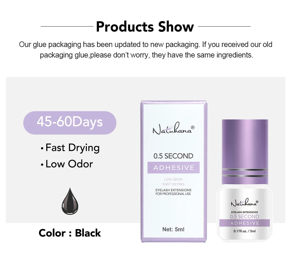 NATUHANA 5ml 1 Second Fast Drying Strong False Eye Lash Extension Glue Adhesive Retention 5-7 Weeks Low Smell Mink Eyelash Glue