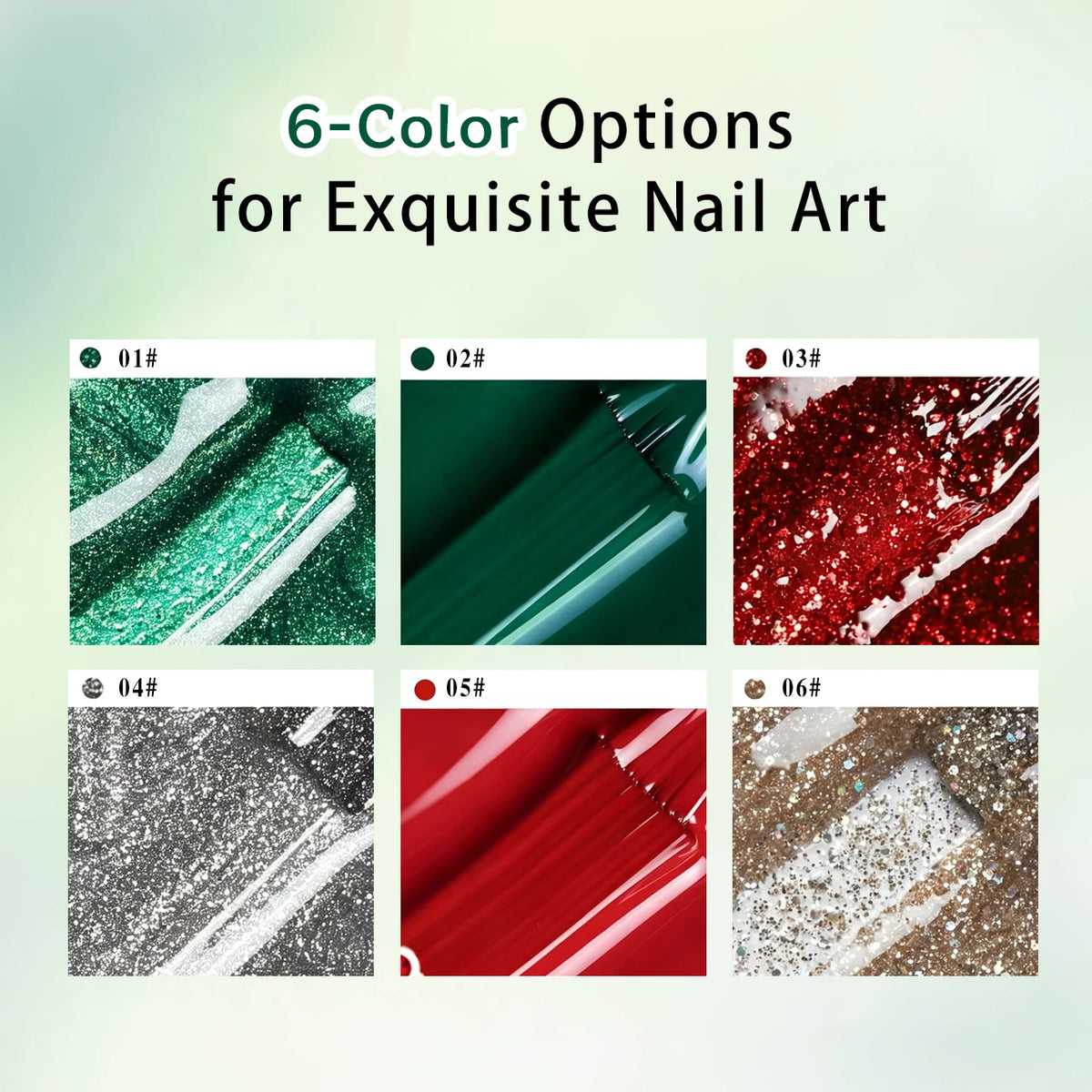 6 Colors Christmas Holiday Gel Nail Polish Set, Dark Green Red Silver Champagne Glitter Gel Polish Kit for Christmas Manicure