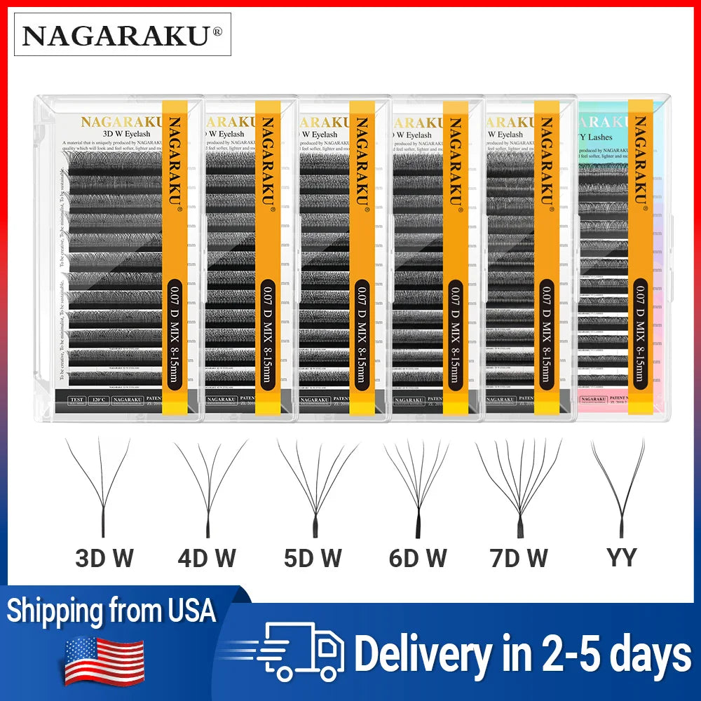 NAGARAKU Ship From USA 5 Cases YY W Shape 3D 4D 5D 6D 7D Eyelashes Fast Free Delivery in 2-5 days by USPS Express