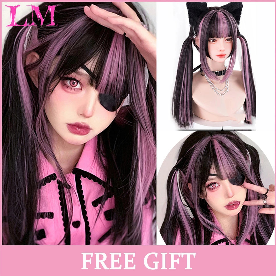 LM Light Blonde Wave Hair Wig Synthetic Long Wavy Wigs with Bangs for Women Cosplay Natural High Temperature Fiber