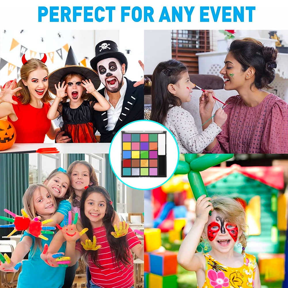 22 Color Face Body Painting Kit for Kids Adults,Face Paint Makeup Palette with Brush,Halloween Carnival Artist Cosplay Art Party