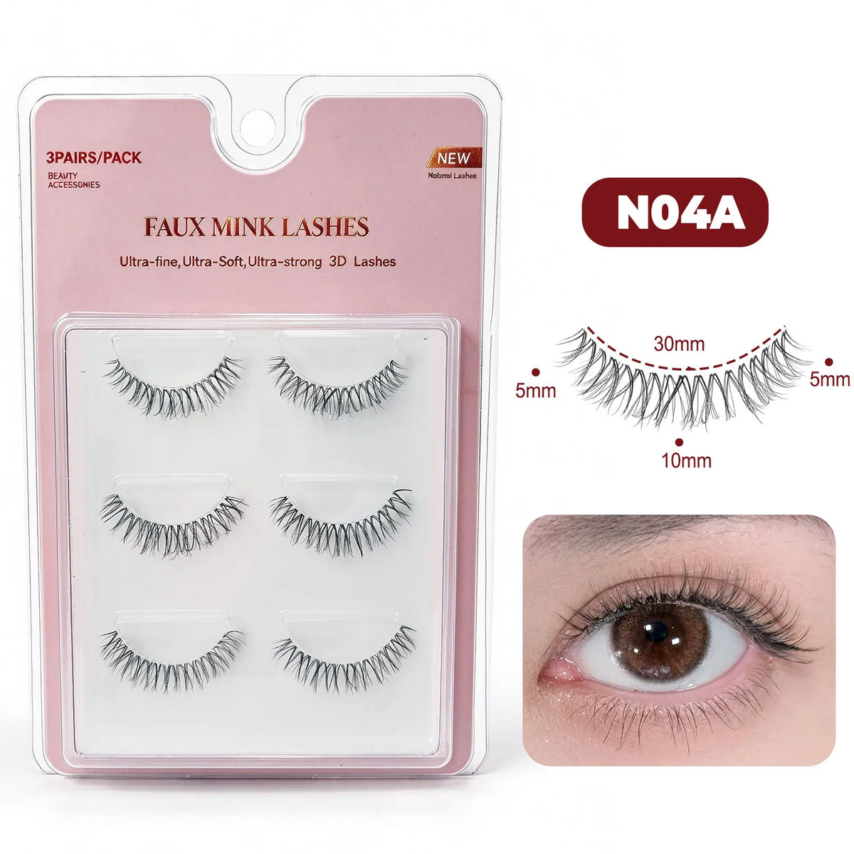 RED SIREN 3 Pairs Manga Lashes Clear Band Wispy Faux Mink Lashes Natural Soft Strip False Eyelashes Daily Eye Makeup