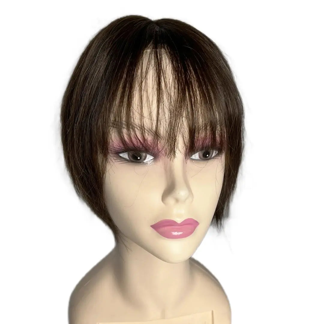 Brazilian Natural T-part Lace Base Hair Toppers for Women with 3D Bangs Clip in Hair Extension Cover Hair Loss Human Hairpiece