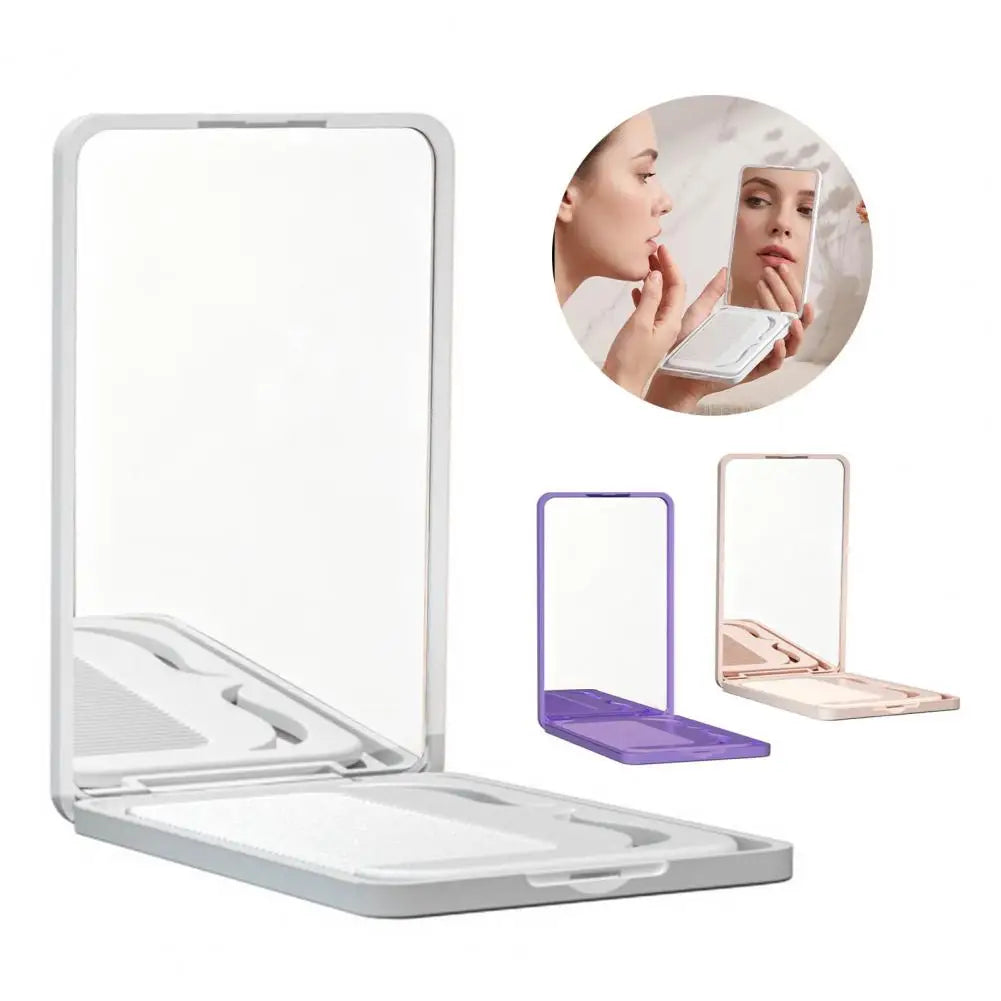 Portable Folding Makeup Mirror with Comb Travel Cosmetic Mirror, Pocket Size Mirror & Hair Detangling Comb for Women Girls