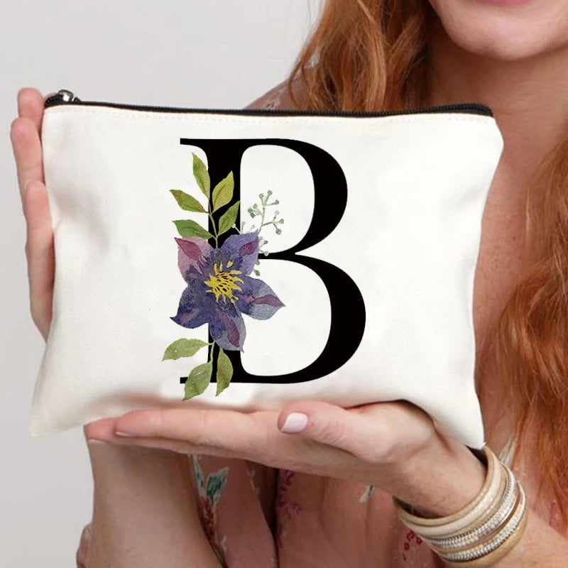Floral Letter Bridesmaid Makeup Bags Bachelorette Party Gift Children Travel Bag Zipper Pouch Travel Organizer Case Cosmetic Bag