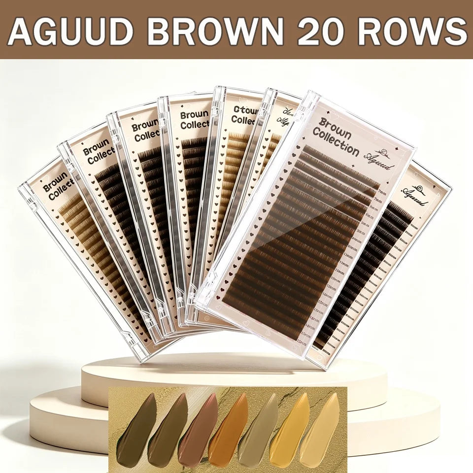 AGUUD Brown Classic Individual Eyelashes Russian Volume Lashes Colorful Premium 20Rows Cashmere Soft Dark Brown Lash Extensions