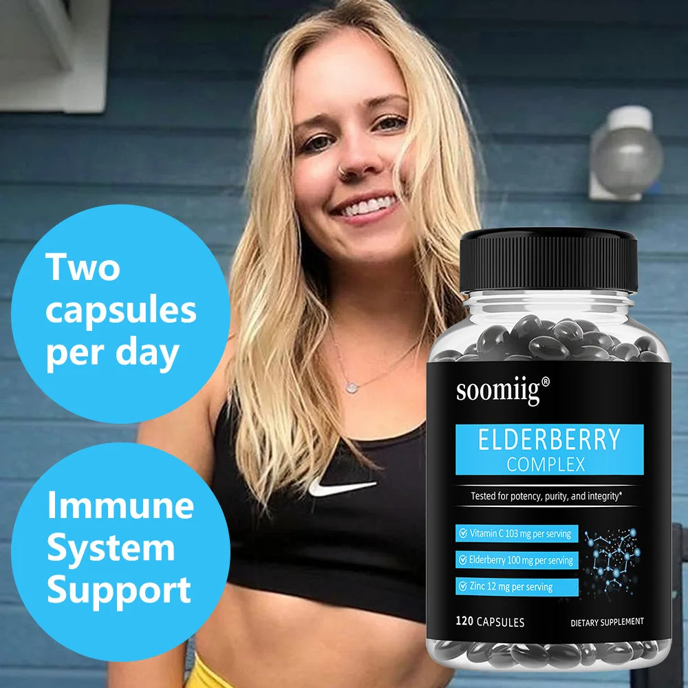 Elderberry + Vitamin C + Zinc-Antioxidant, Immune System Booster, Improves Skin Radiance and Tone, Support Cardiovascular Health