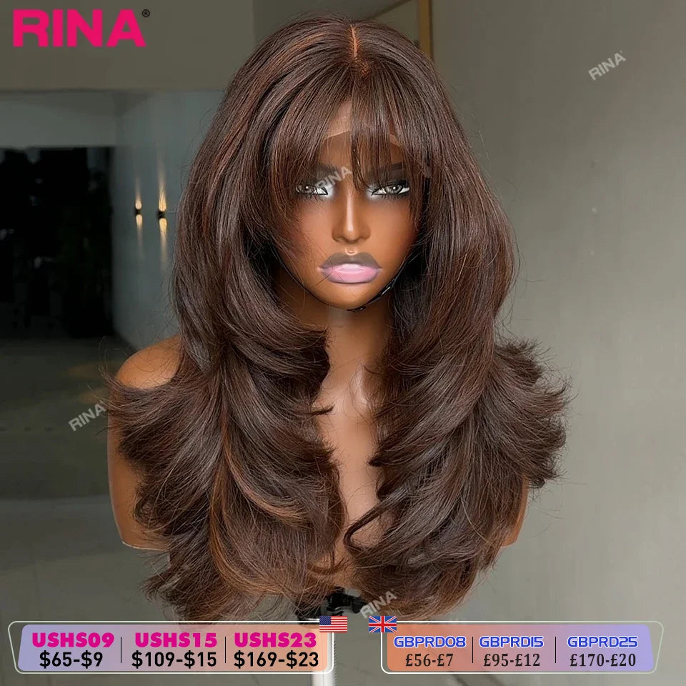 Dark Brown Bang Color 13X6 Hd Lace Frontal Human Hair Wig 180 Density Body Wave 13X4 Lace Front Wigs Brazilian Human Hair
