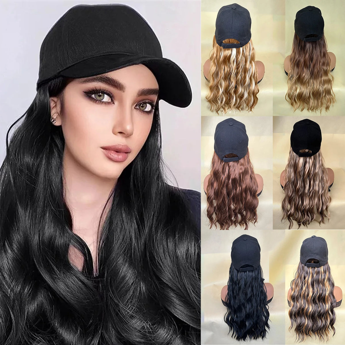 Baseball Hat Hooded Wig Hat Wig Wavy Curl Wig Synthetic Wig Beginners Friendly Heat Resistant Natural Looking For Daily Use