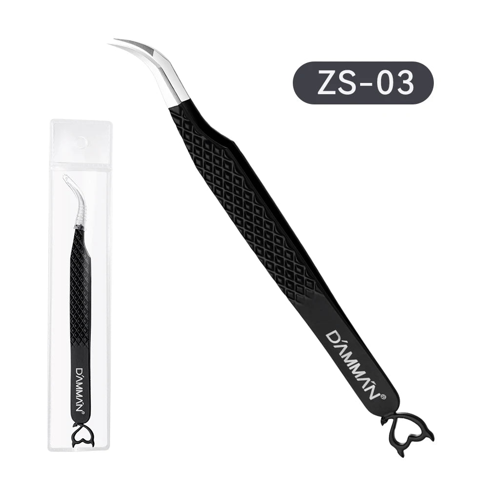 DAMMAN Fiber Tip Lash Extensions Tweezers Professional Eyelash Tweezers Anti-slip Lash Tweezers Eyelash Extension Supplies