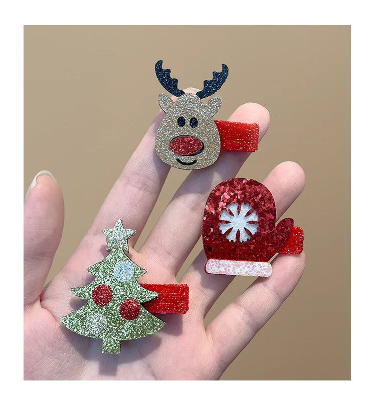 Cute Christmas New Year Hairpins Set Children Girls Gift Bangs Hair Clips Pins Accessories Hairclip Headwear Headdress Ornament