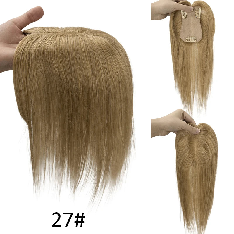 Silk Base Women Toupee Indian Human Hair Wigs Straight Clips in Human Hair Extension 7x11cm Real Human Hairpiece Natural Topper