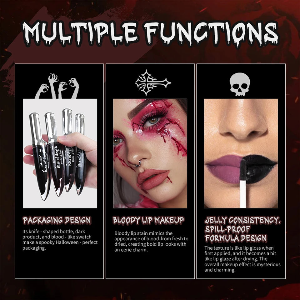 Lip Stain Kiss of Death Bloody Gothic Matte Long Lasting Waterproof Change of Black Vampire Halloween Cosplay Makeup